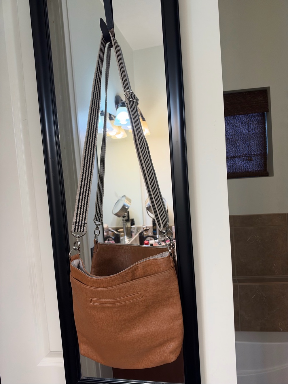 thirty-one Striped Canvas Bag Strap + Tan Crossbody Bag